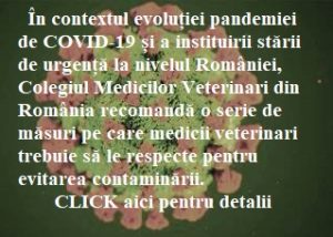 Recomandări adresate medicilor veterinari pentru evitarea contaminării cu COVID-19
