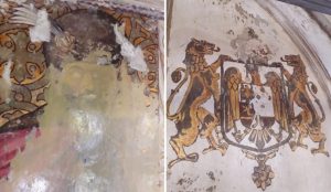 Surpriză de proporții la UMFST Târgu Mureș: picturi și decorațiuni de mare valoare zăceau ascunse sub zugrăveala Sălii festive